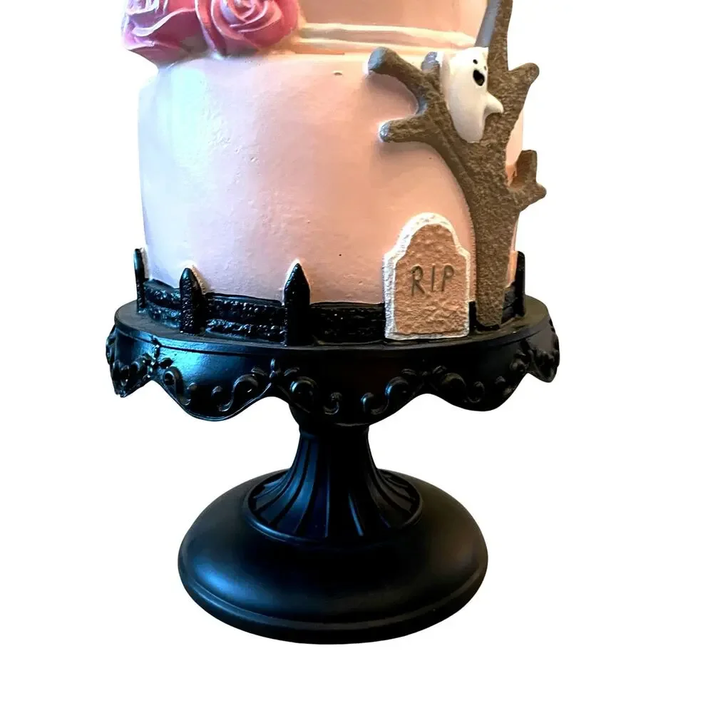 Viral Pink & Black Halloween Haunted House Faux Cake 22in Glitter Ghosts NEW